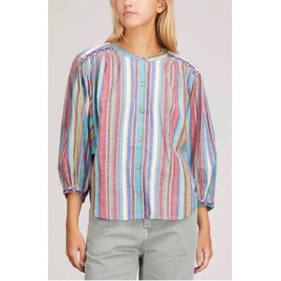Xirena Charlie Shirt size small striped embroidered in painted sunset boho - Picture 2 of 9
